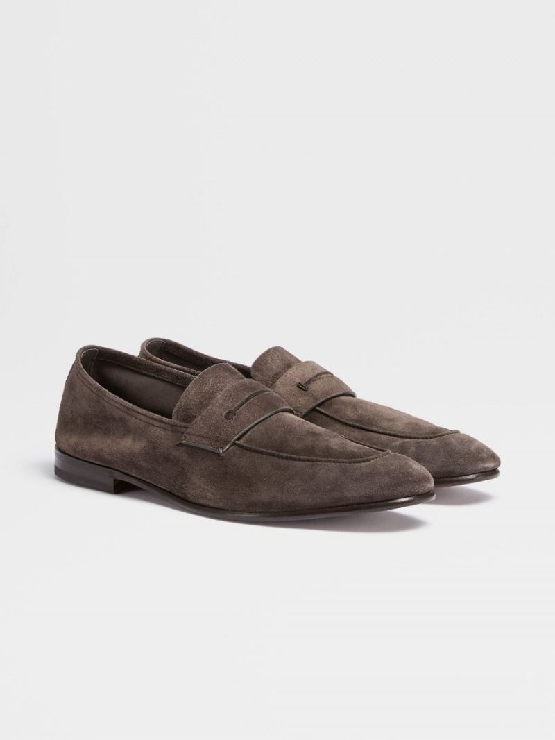 Brown Zegna Suede L'Asola Loafers | ORUHIJT-57