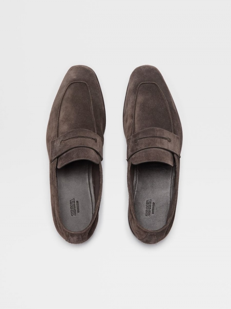 Brown Zegna Suede L'Asola Loafers | ORUHIJT-57