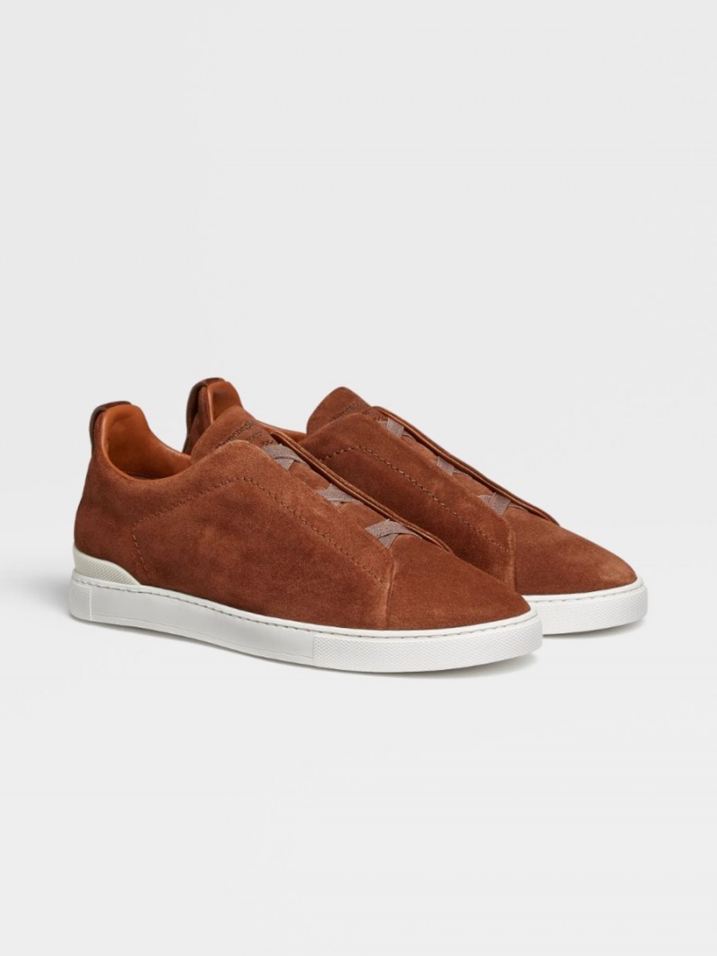 Brown Zegna Suede Triple Stitch Sneakers | OWCFBJS-91