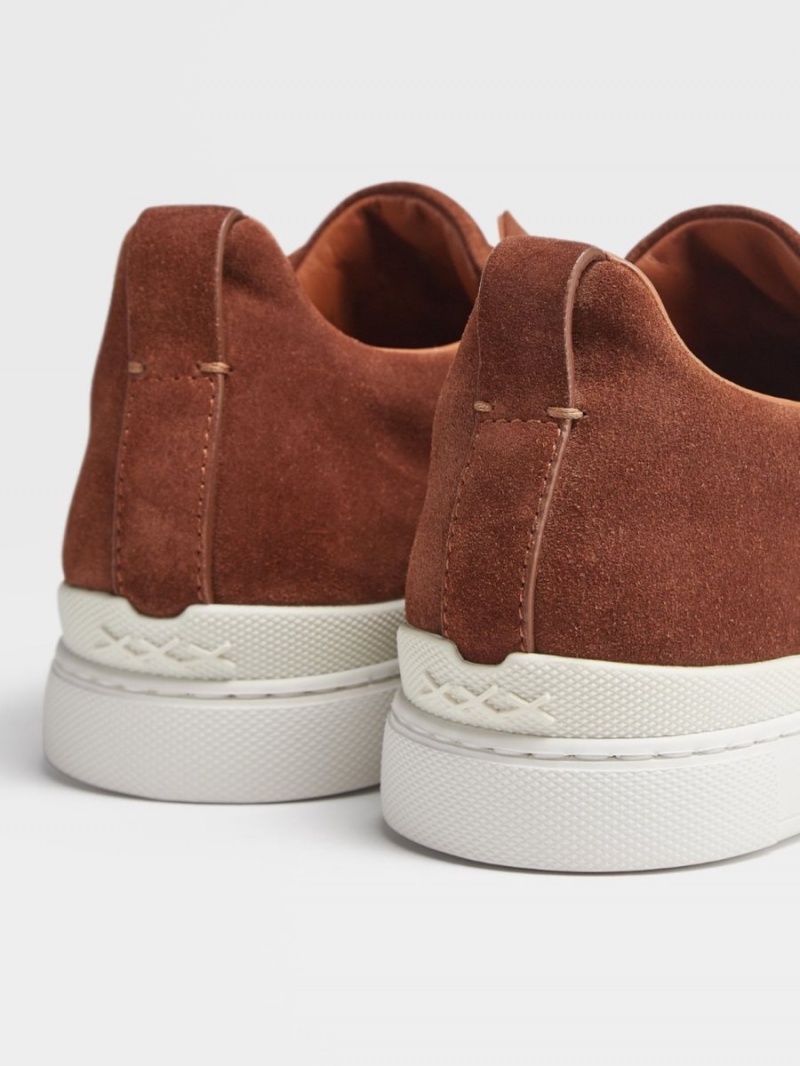Brown Zegna Suede Triple Stitch Sneakers | OWCFBJS-91