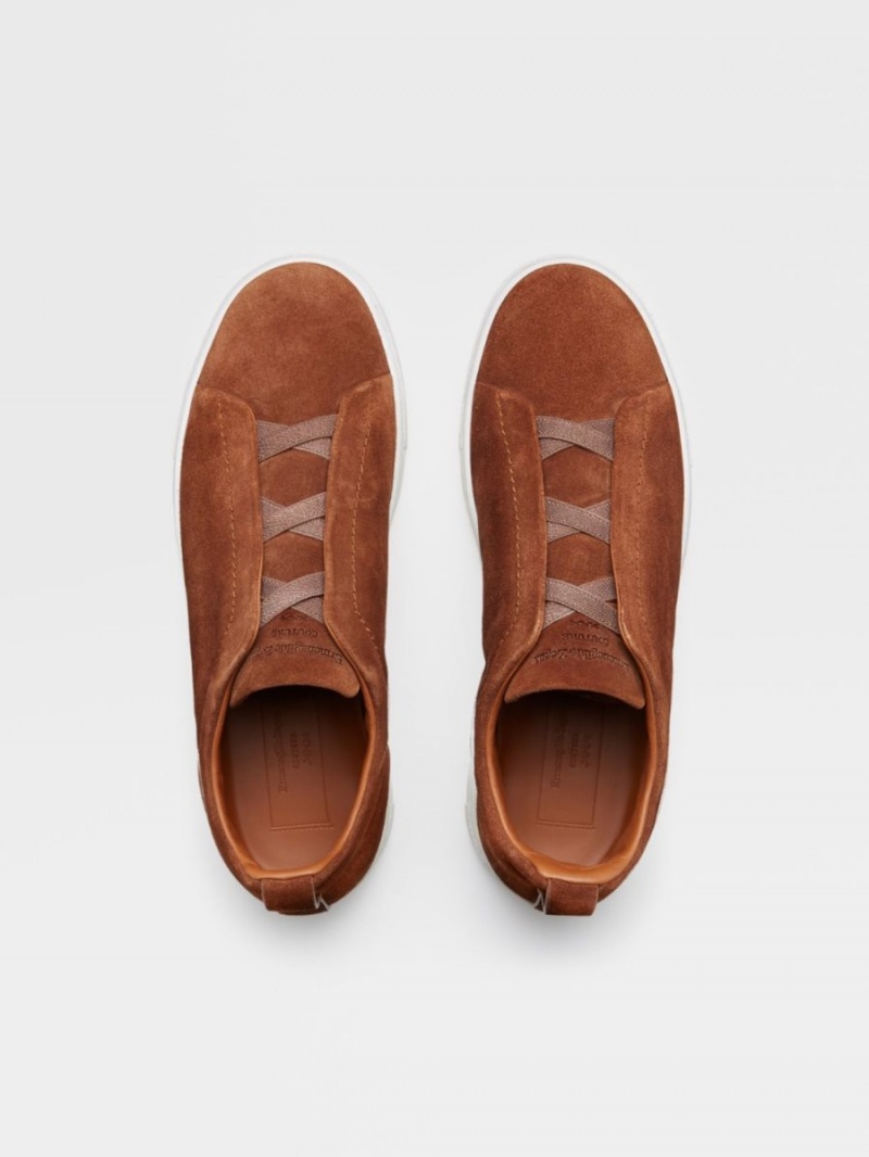 Brown Zegna Suede Triple Stitch Sneakers | OWCFBJS-91