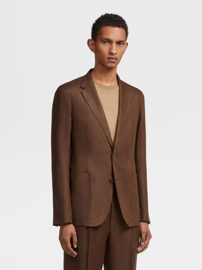Dark Brown Zegna Pure Linen Shirt Jacket | ZYBMRHS-89