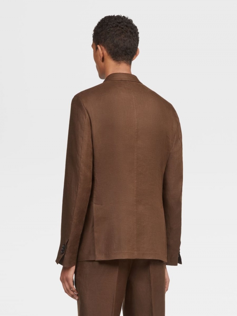 Dark Brown Zegna Pure Linen Shirt Jacket | ZYBMRHS-89