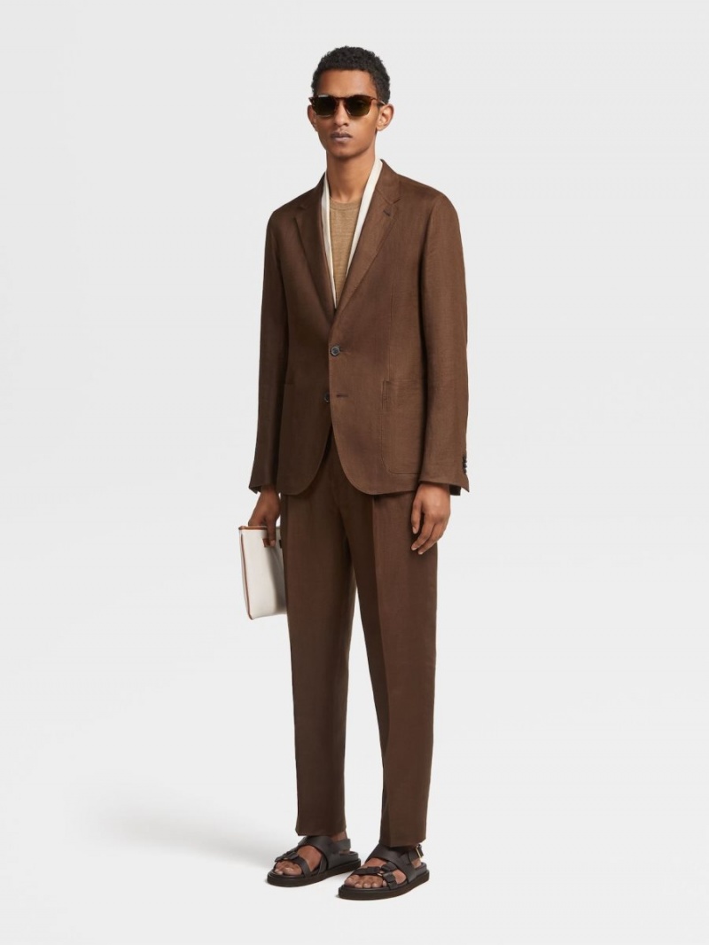 Dark Brown Zegna Pure Linen Shirt Jacket | ZYBMRHS-89