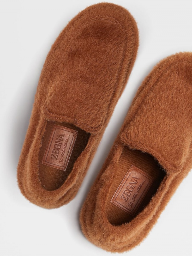 Dark Brown Zegna The Elder Statesman Alpaca And Wool Slippers | KHLDPYA-69