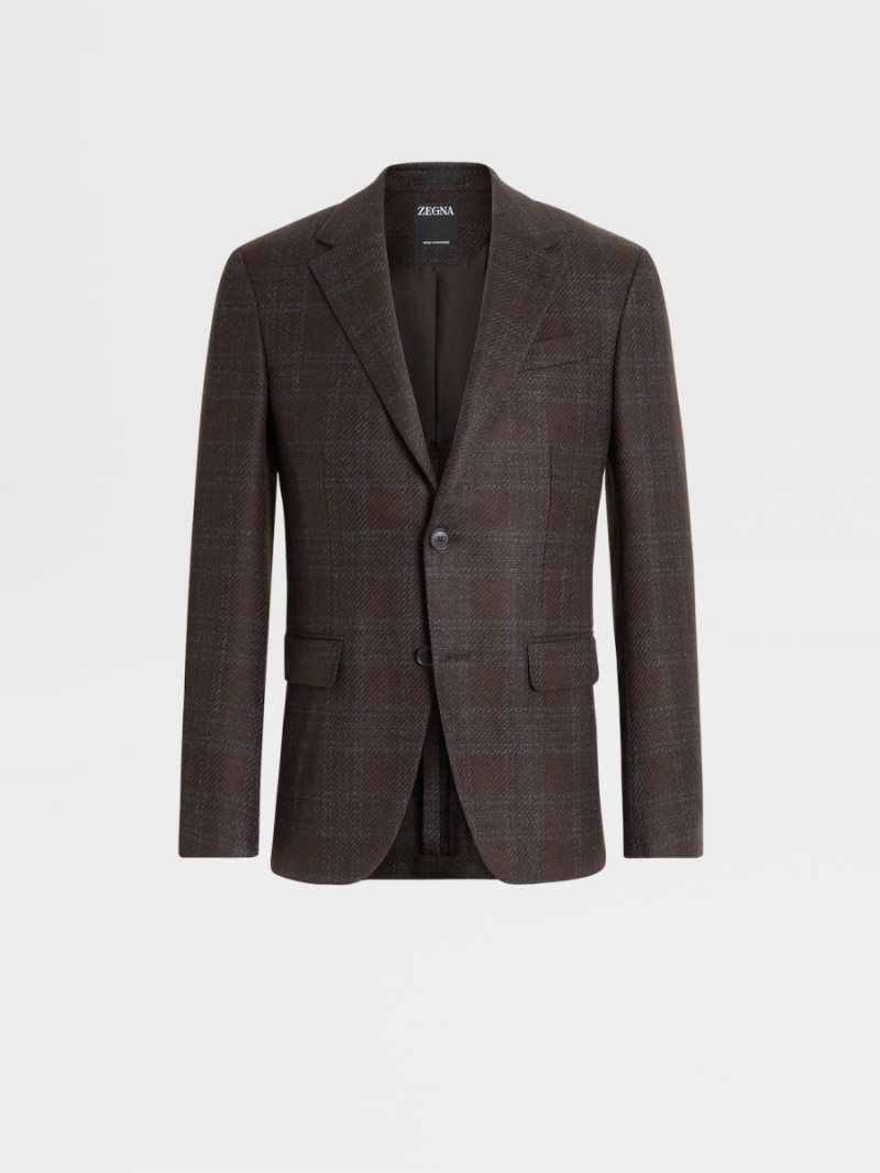 Dark Brown / Grey Zegna Oasi Cashmere Jacket | WGZSERM-95