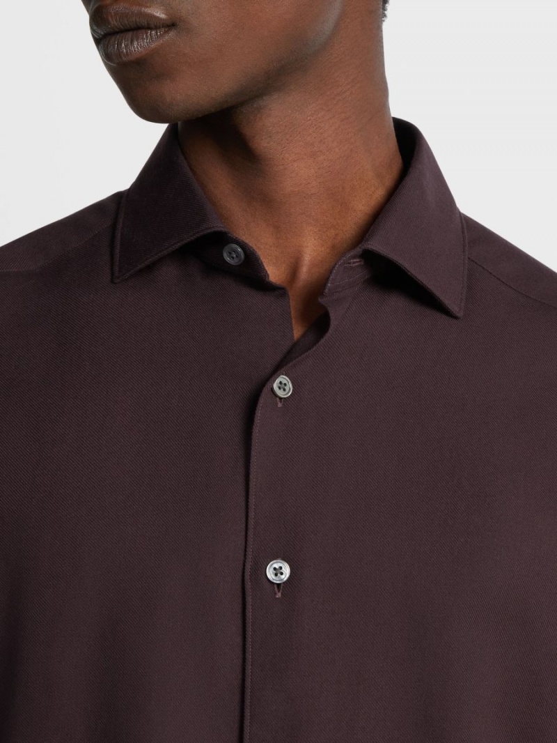 Dark Burgundy Zegna Cashco Shirt | LMBAGCQ-98