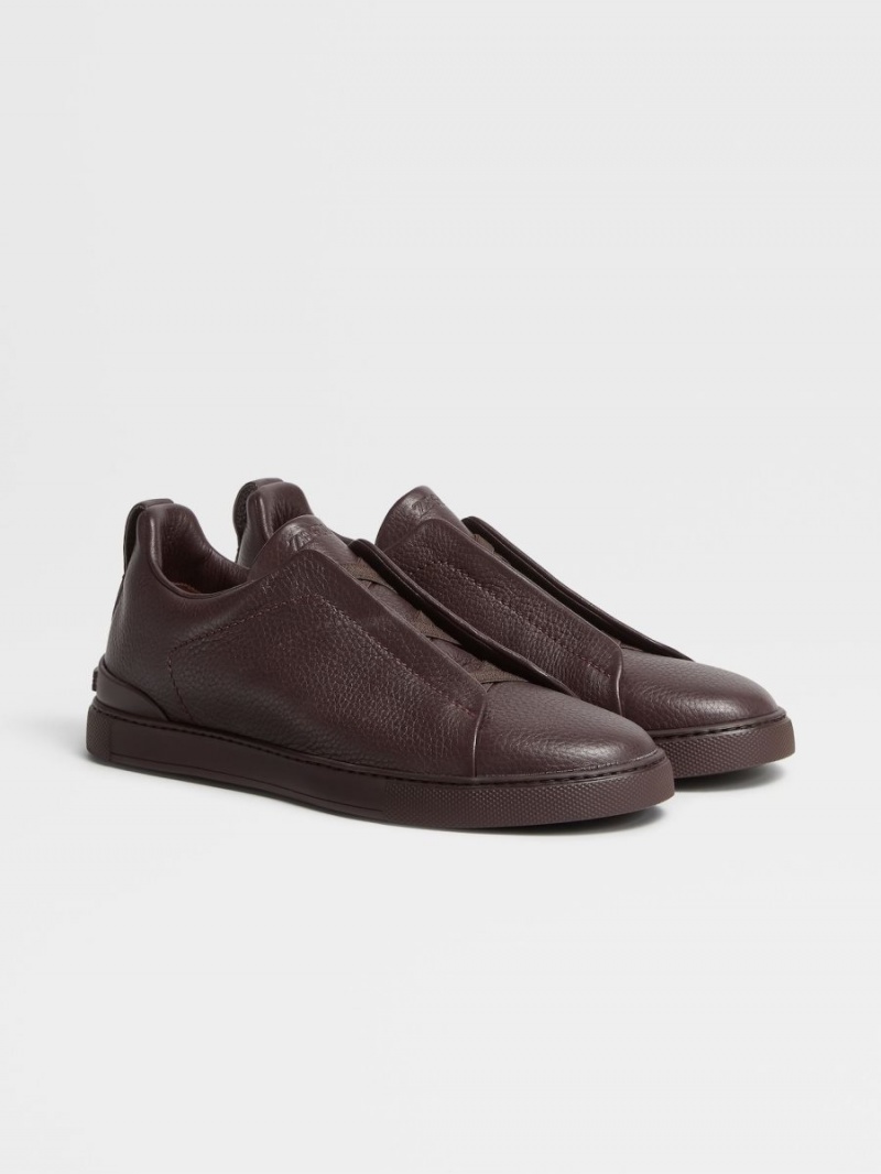 Dark Burgundy Zegna Deerskin Triple Stitch Sneakers | FTCLMHI-12