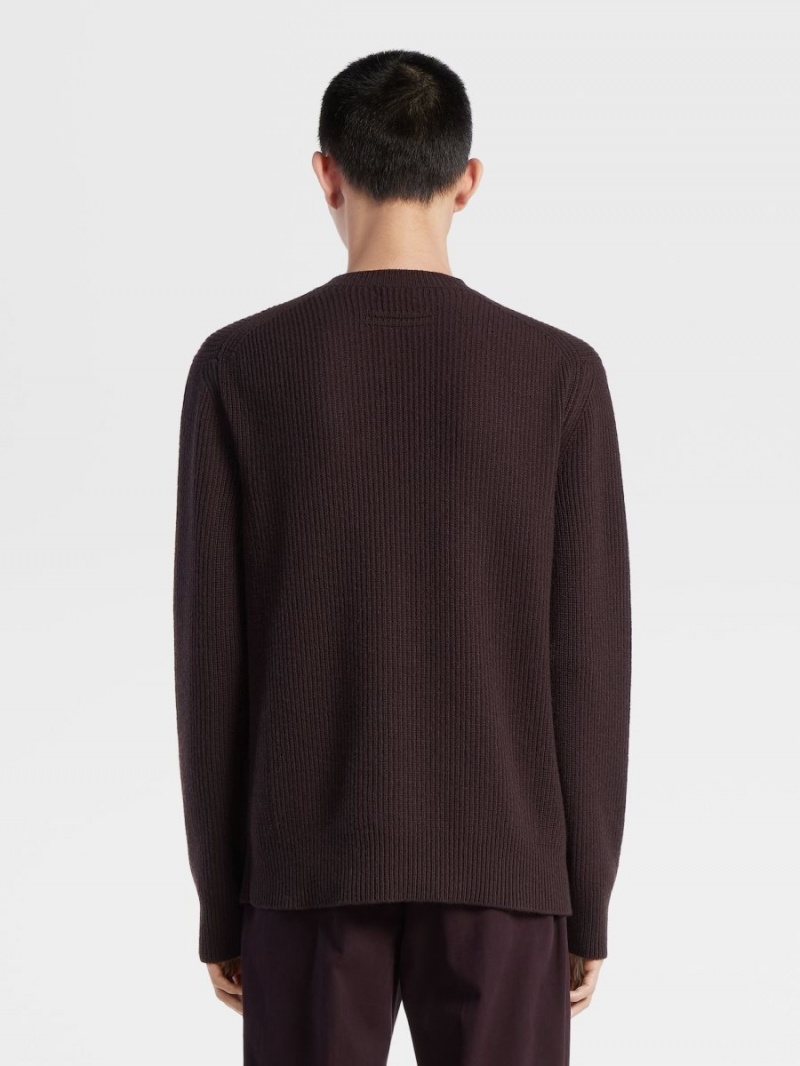 Dark Burgundy Zegna Oasi Cashmere Crewneck | IZUOYNK-89