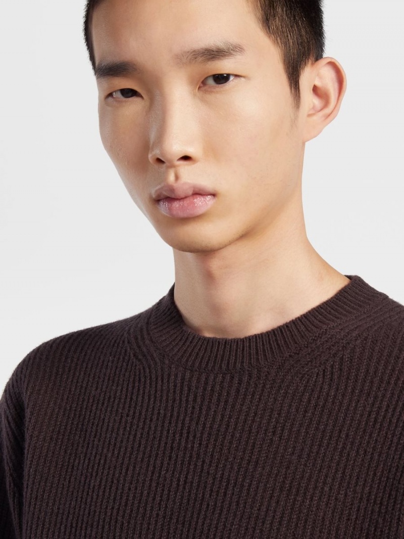 Dark Burgundy Zegna Oasi Cashmere Crewneck | IZUOYNK-89
