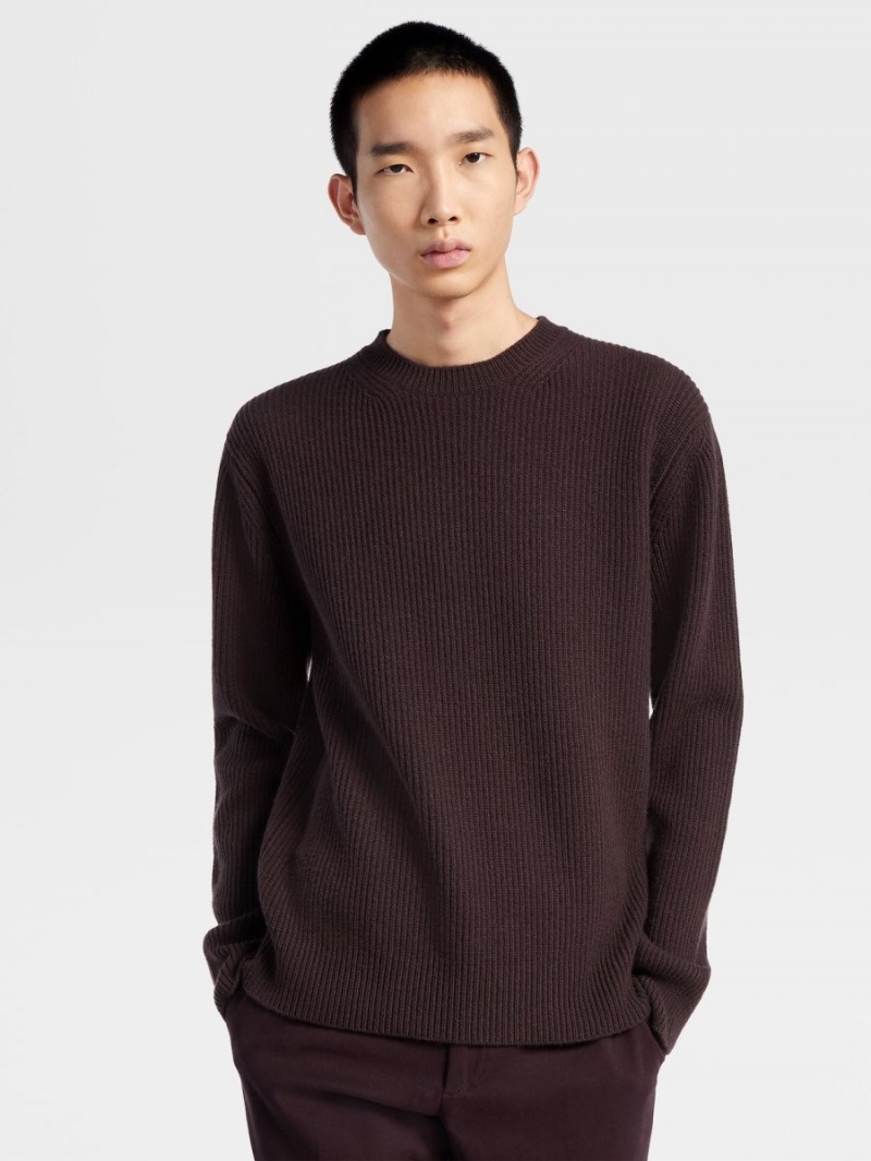 Dark Burgundy Zegna Oasi Cashmere Crewneck | IZUOYNK-89
