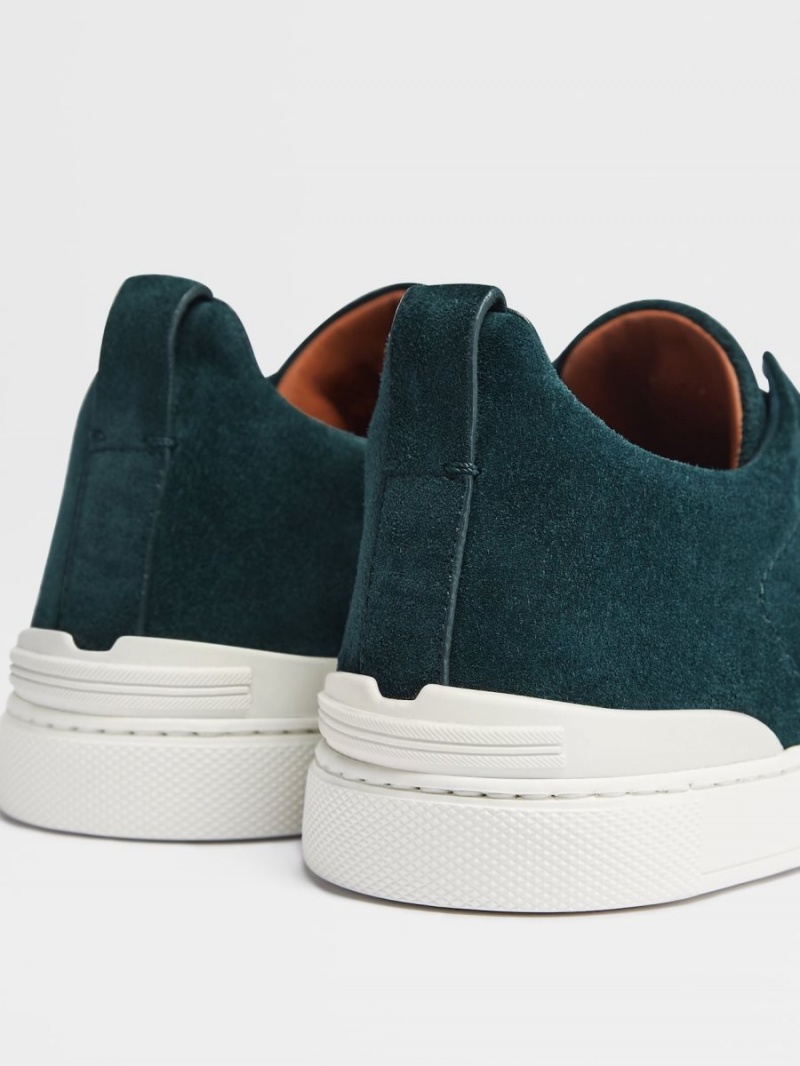 Dark Green Zegna Suede Triple Stitch Sneakers | GFOCUTQ-15