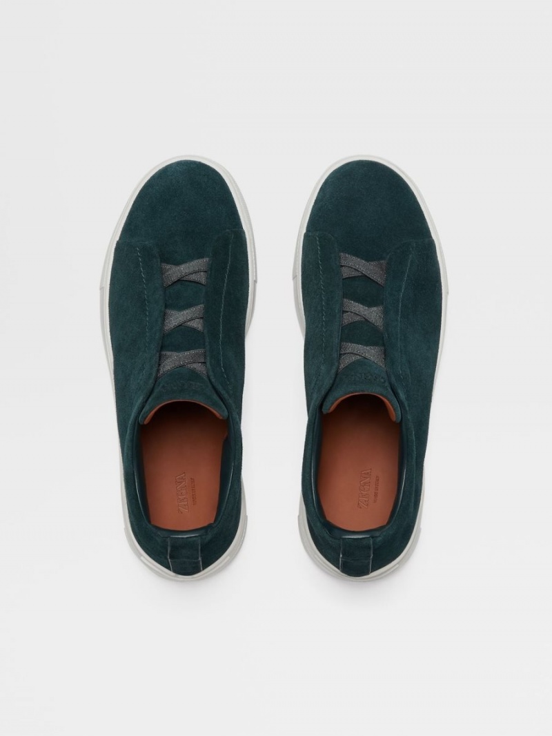 Dark Green Zegna Suede Triple Stitch Sneakers | GFOCUTQ-15