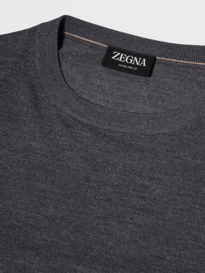 Dark Grey Zegna 12milmil12 Wool Crewneck | HNYPZLA-36