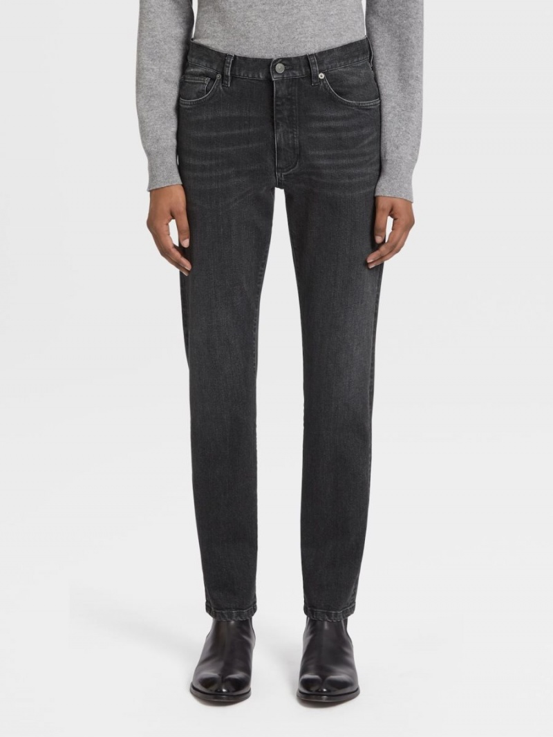 Dark Grey Zegna Stone-washed Stretch Cotton Roccia Jeans | EBDVKMA-64