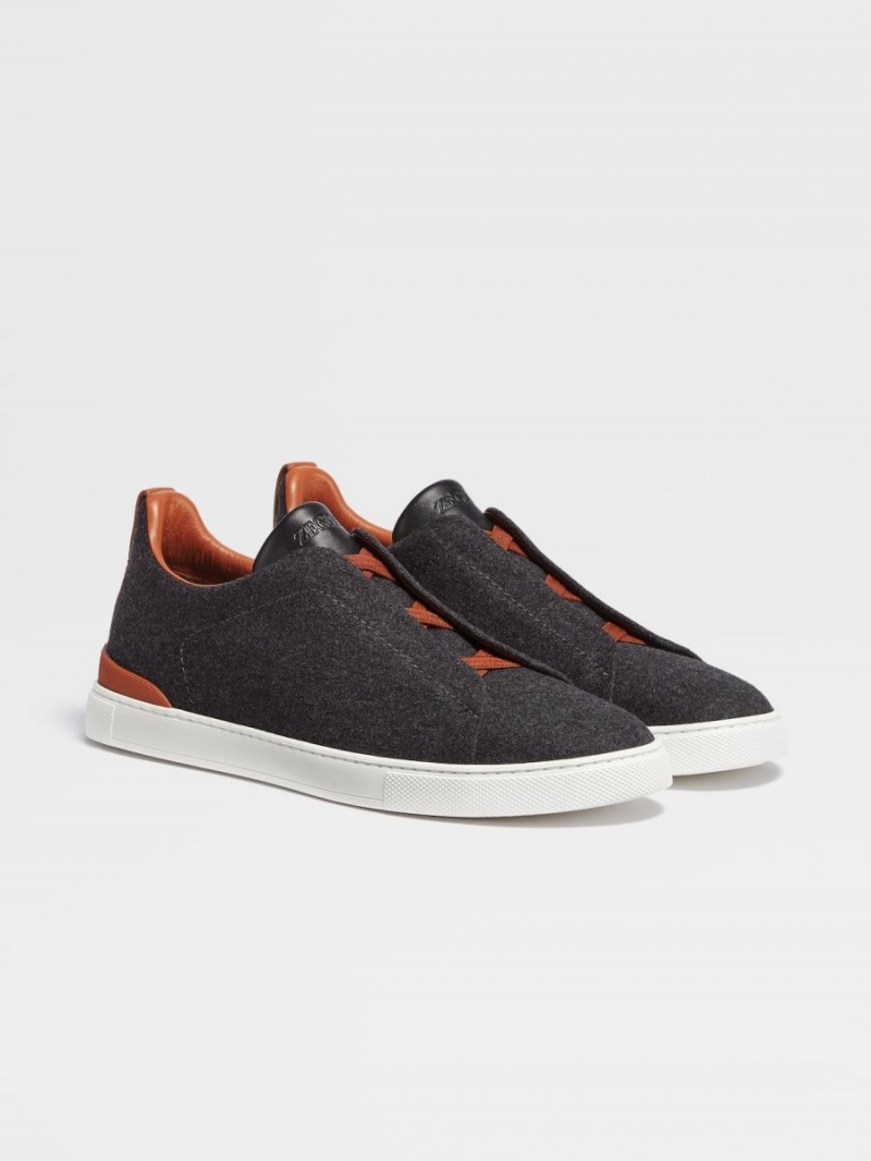 Dark Grey Zegna Wool Flannel Triple Stitch Low Top Sneakers | SEQUATL-96