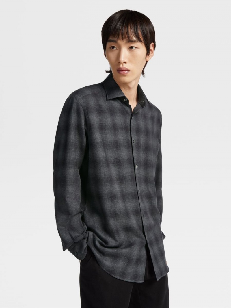 Dark Grey / Black Zegna Cashco Shirt | CXWMNQH-97