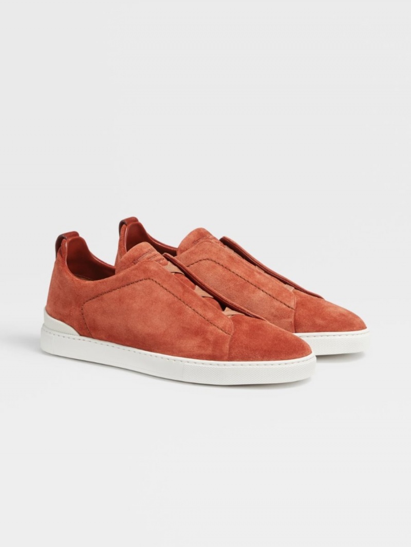 Dark Orange Zegna Suede Triple Stitch Sneakers | TRXPOQJ-48