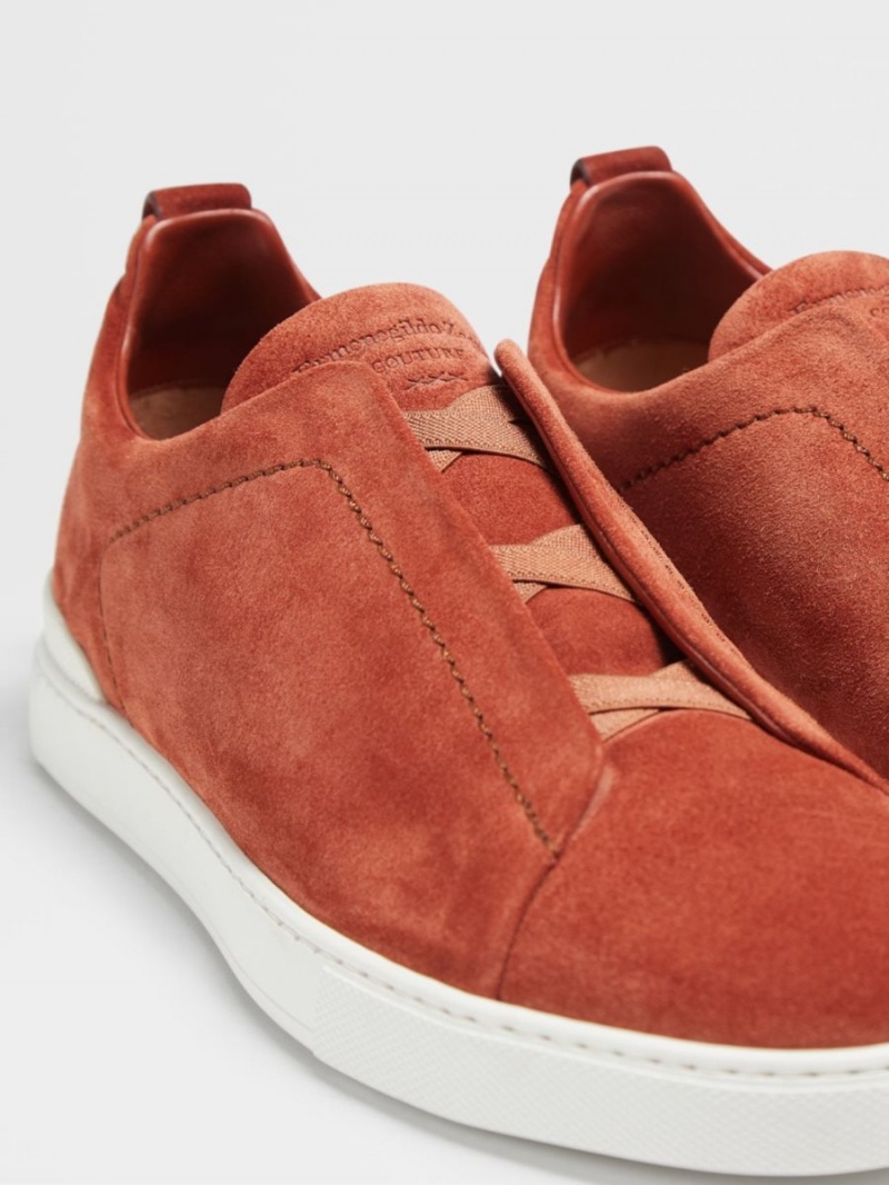 Dark Orange Zegna Suede Triple Stitch Sneakers | TRXPOQJ-48