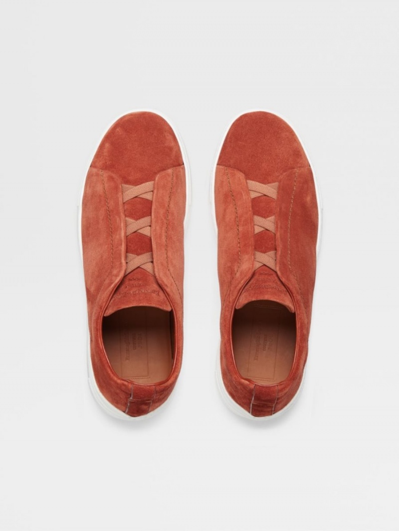Dark Orange Zegna Suede Triple Stitch Sneakers | TRXPOQJ-48