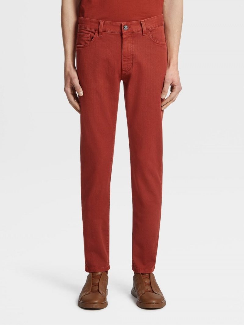 Dark Red Zegna Stretch Cotton Roccia Pants | QPSNELC-37
