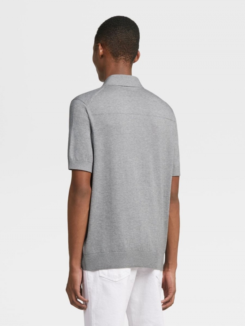 Grey Zegna Baby Island Cotton And Cashmere Knit Short-sleeve Polo | OICAWUZ-18