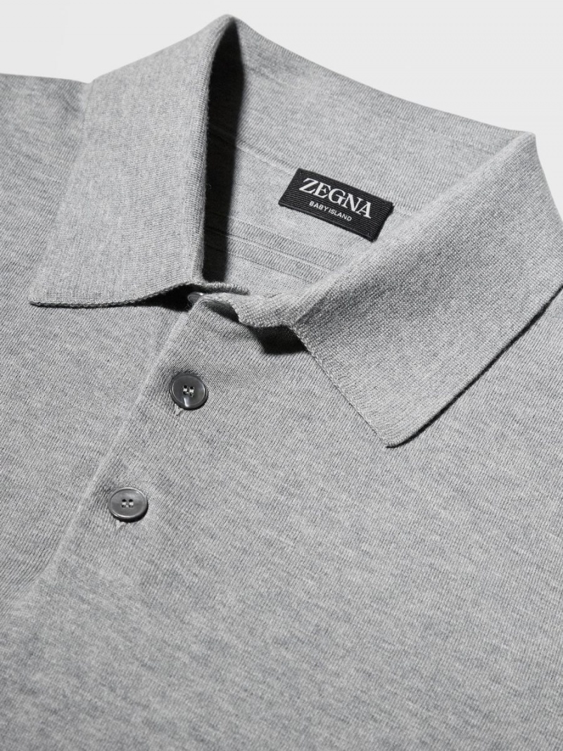 Grey Zegna Baby Island Cotton And Cashmere Knit Short-sleeve Polo | OICAWUZ-18