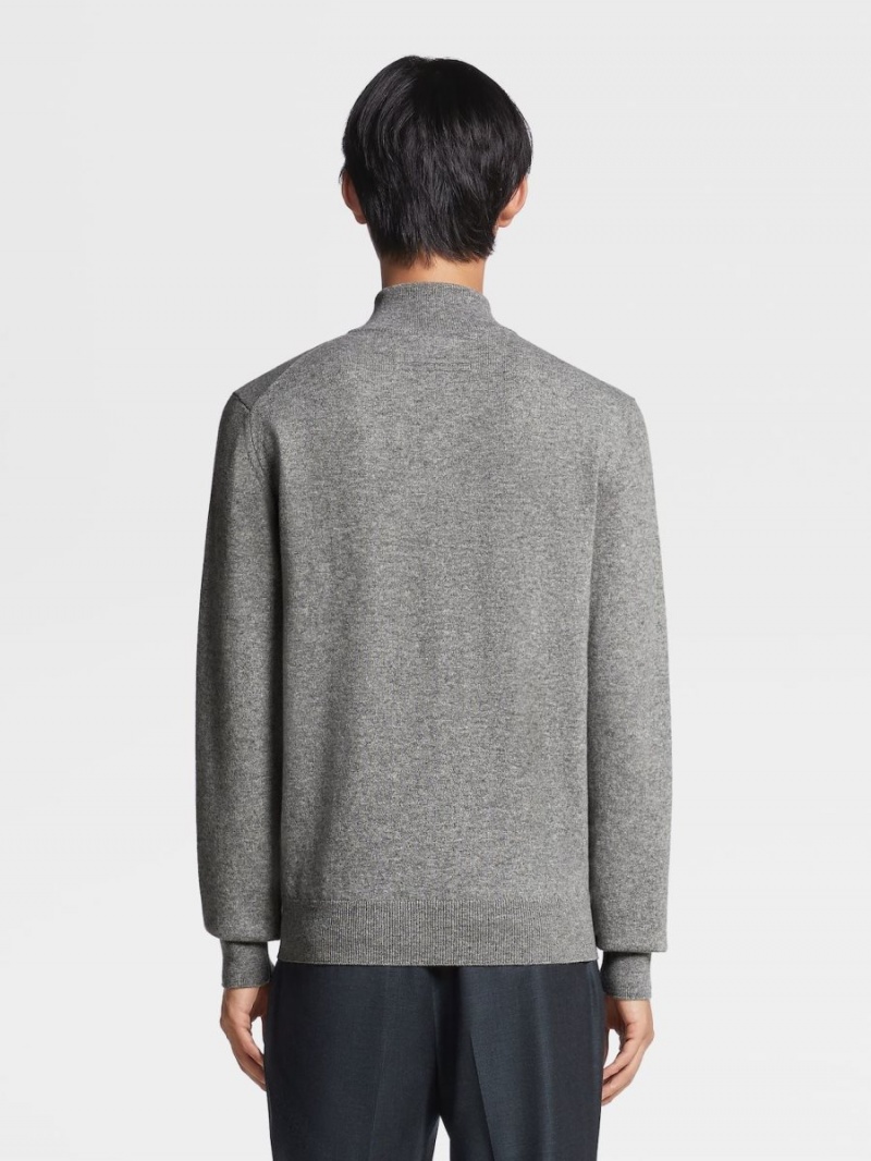 Grey Zegna Oasi Cashmere Zip Mock Neck Sweater | IOKGDCT-71