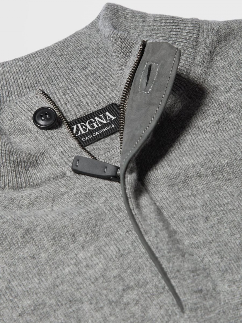 Grey Zegna Oasi Cashmere Zip Mock Neck Sweater | IOKGDCT-71