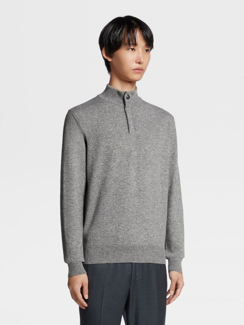Grey Zegna Oasi Cashmere Zip Mock Neck Sweater | IOKGDCT-71