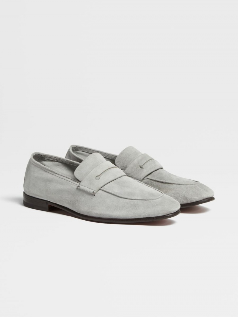 Grey Zegna Suede L'Asola Loafers | TYQVNLH-72