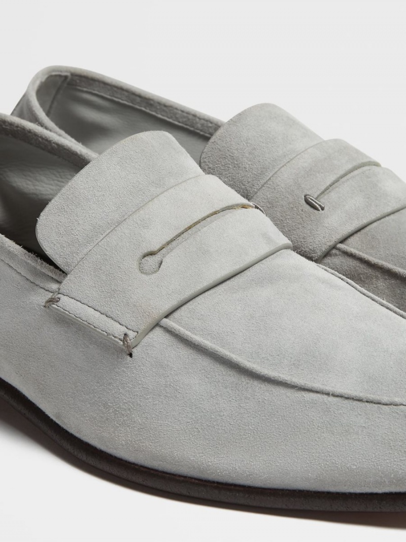 Grey Zegna Suede L'Asola Loafers | TYQVNLH-72