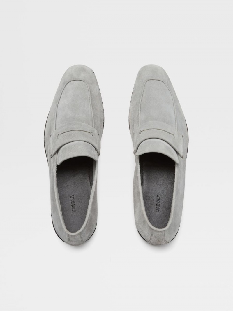 Grey Zegna Suede L'Asola Loafers | TYQVNLH-72