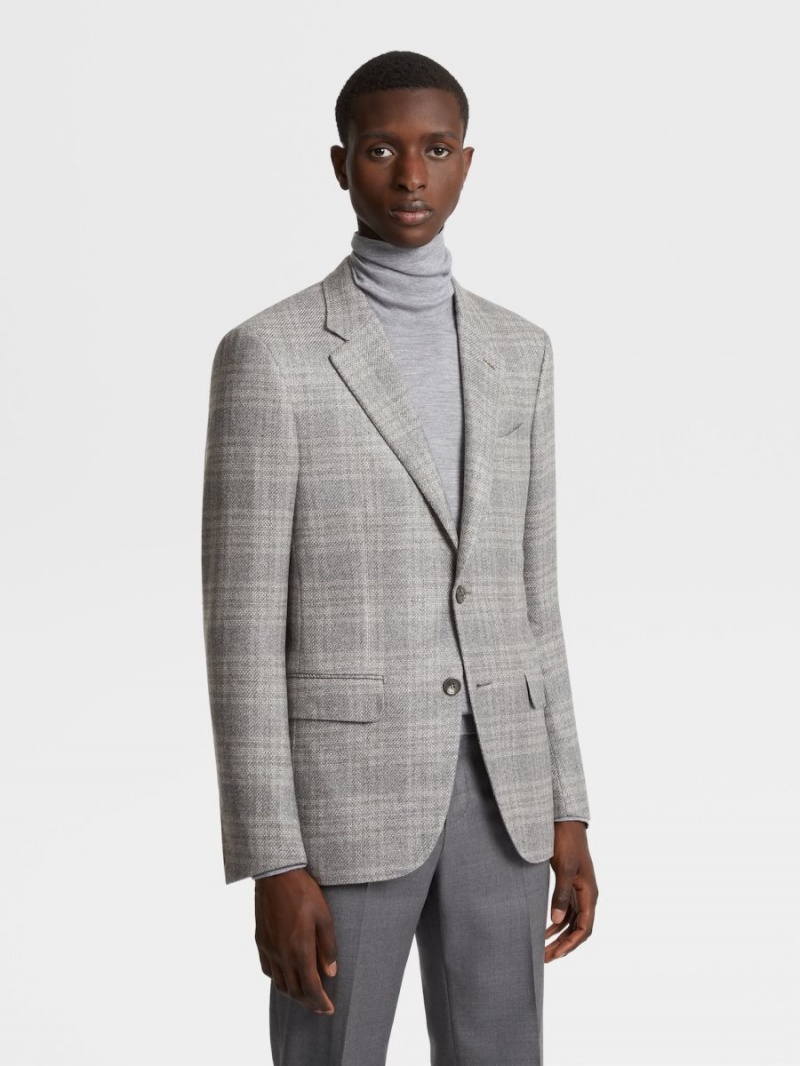Grey / Light Beige Zegna Cashmere Blend Jacket | MEOBGJF-63