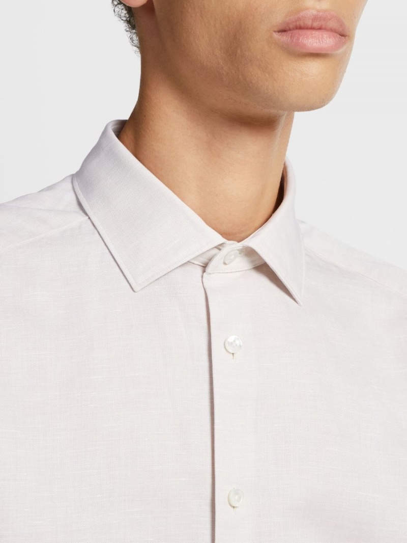 Light Beige Zegna Cotton And Linen Long-sleeve Tailoring Shirt | JYSCRMH-67