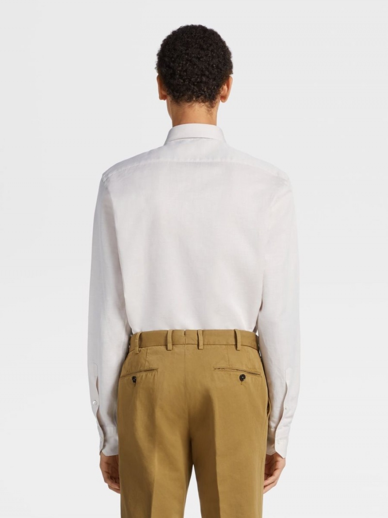 Light Beige Zegna Cotton And Linen Long-sleeve Tailoring Shirt | JYSCRMH-67