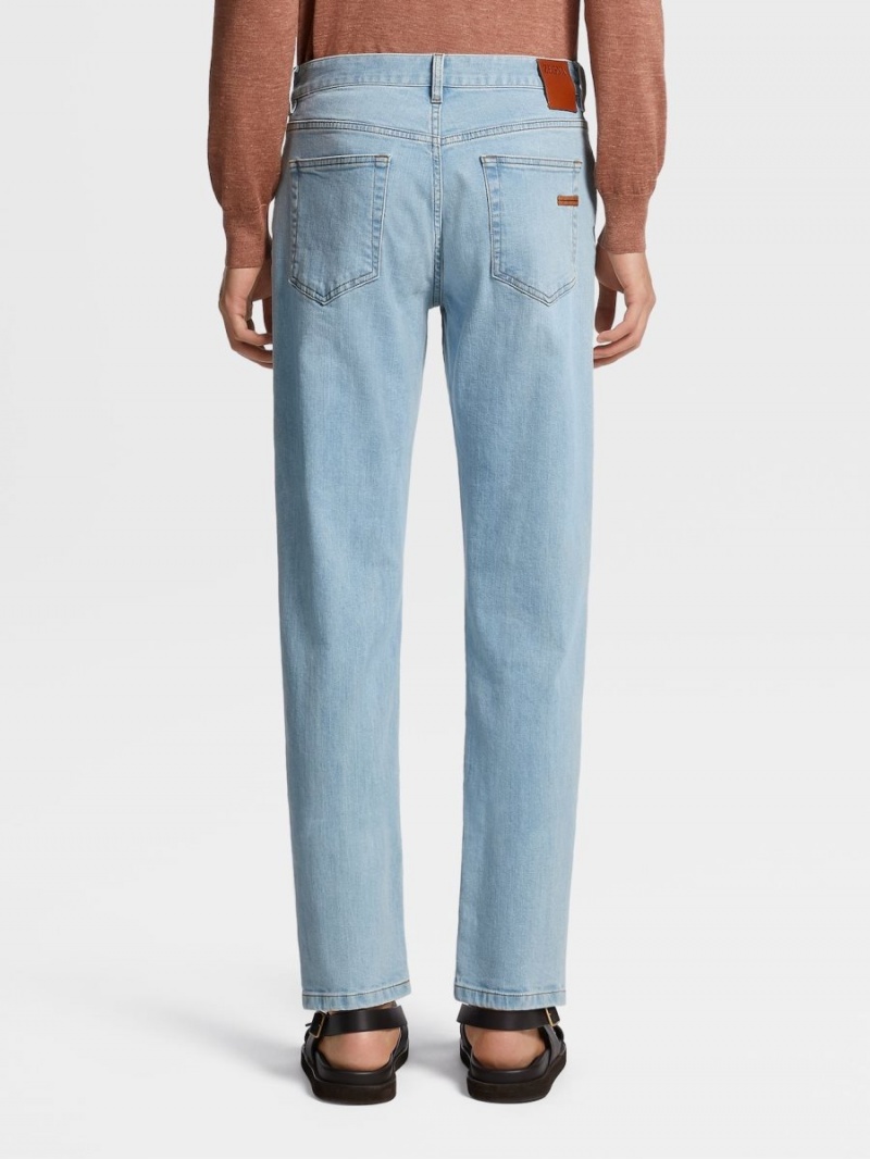 Light Blue Zegna Bleached Cotton Jeans | YENWFIV-85