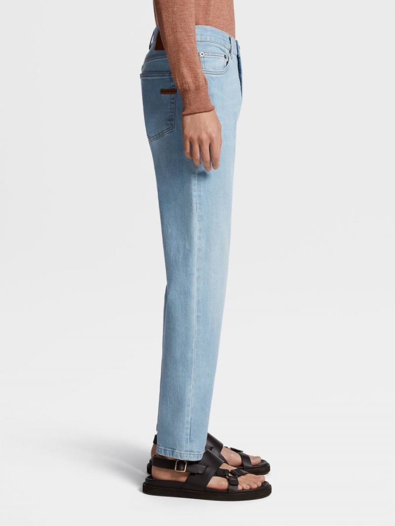 Light Blue Zegna Bleached Cotton Jeans | YENWFIV-85