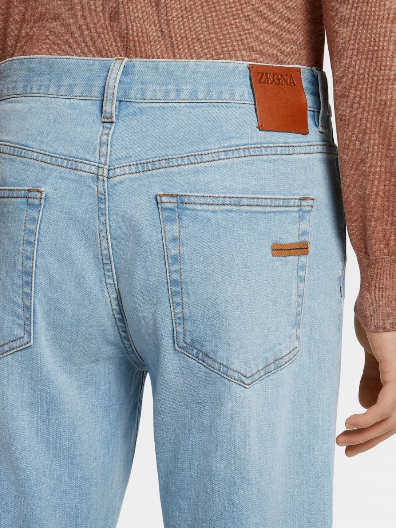 Light Blue Zegna Bleached Cotton Jeans | YENWFIV-85