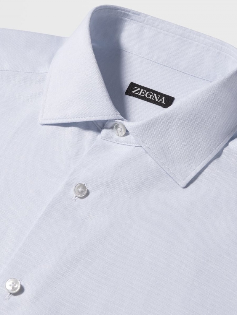 Light Blue Zegna Cotton And Linen Long-sleeve Tailoring Shirt | RDJVYAQ-31