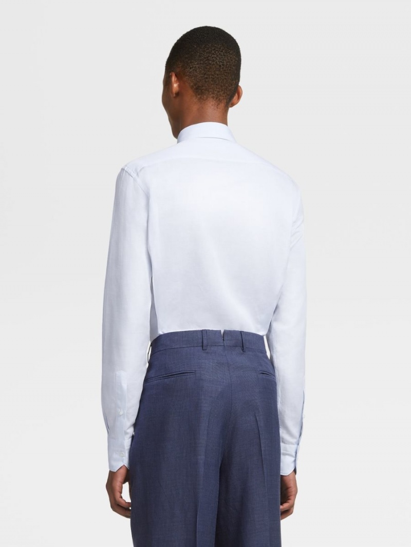 Light Blue Zegna Cotton And Linen Long-sleeve Tailoring Shirt | RDJVYAQ-31