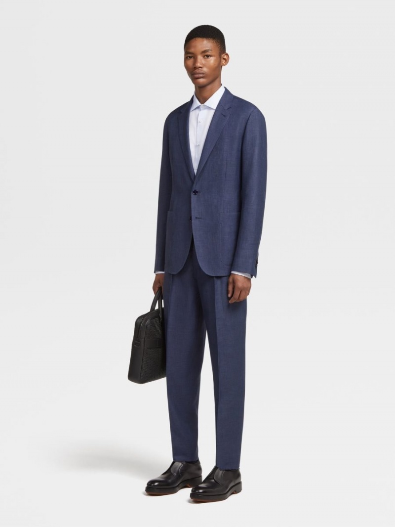 Light Blue Zegna Cotton And Linen Long-sleeve Tailoring Shirt | RDJVYAQ-31