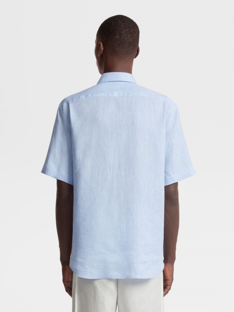 Light Blue Zegna Linen Shirt | RMPVDCK-16