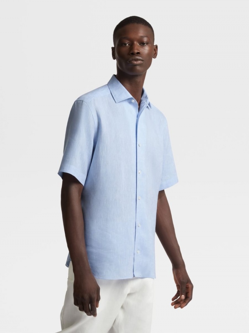 Light Blue Zegna Linen Shirt | RMPVDCK-16