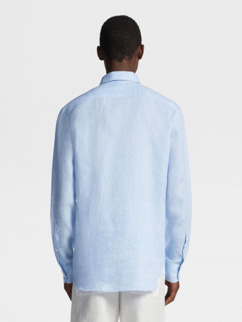 Light Blue Zegna Linen Shirt | TFWKGAP-27