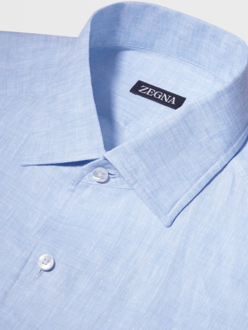 Light Blue Zegna Pure Linen Long-sleeve Shirt | IEXNRMU-14