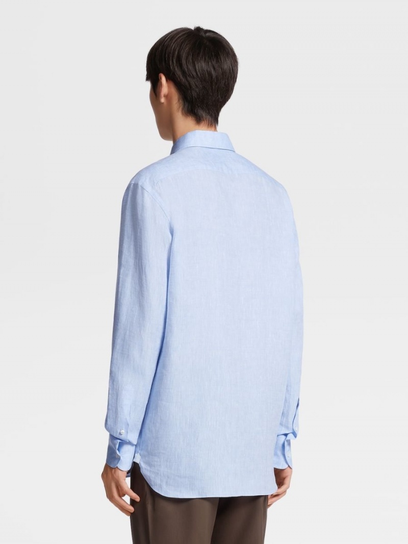 Light Blue Zegna Pure Linen Long-sleeve Shirt | IEXNRMU-14