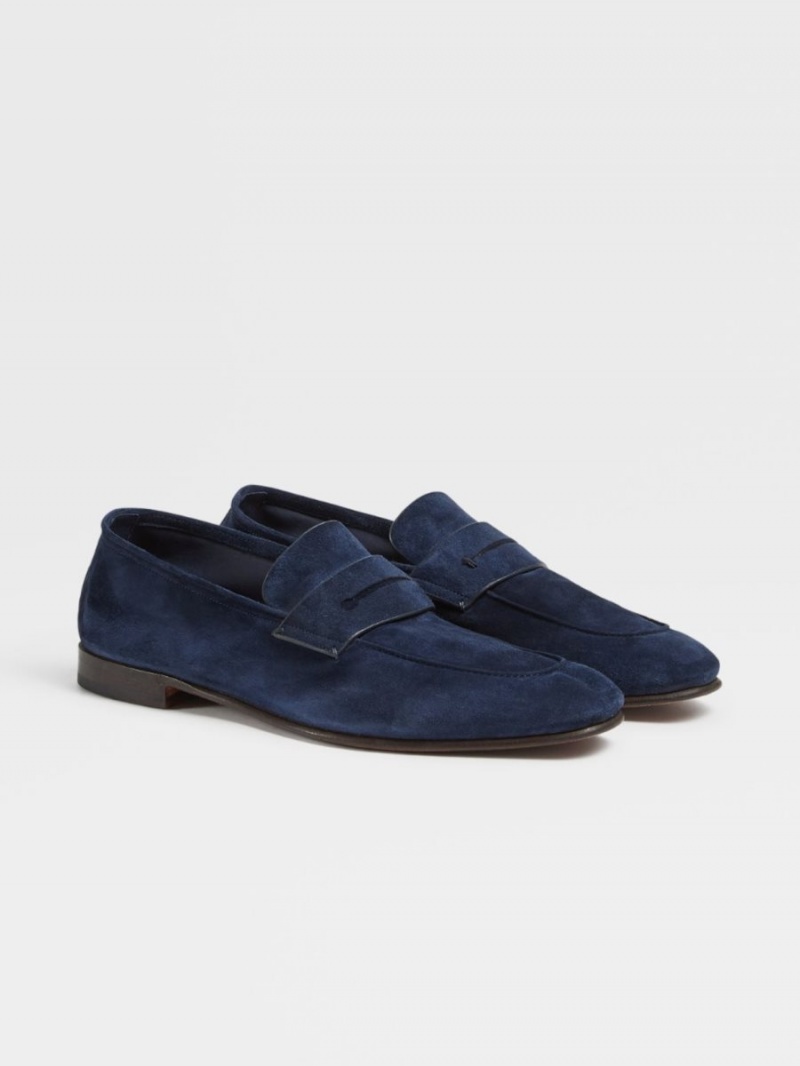 Light Blue Zegna Suede L'Asola Moccasin | HPBMTGF-57
