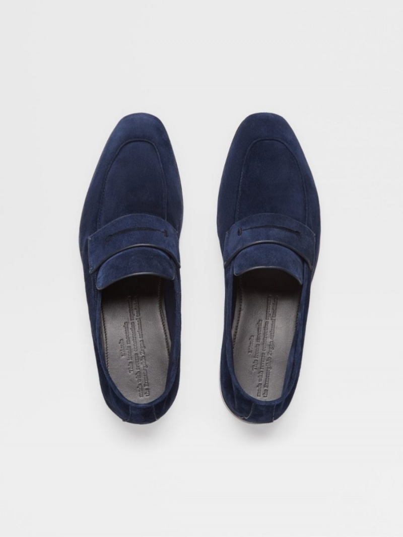 Light Blue Zegna Suede L'Asola Moccasin | HPBMTGF-57