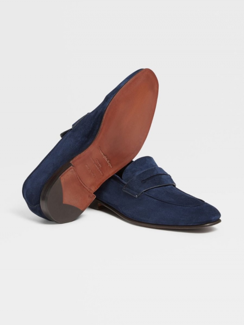Light Blue Zegna Suede L\'Asola Moccasin | HPBMTGF-57